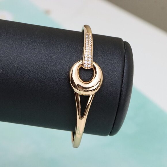 Elegant Rose Gold Bangle with Statement Circle Accent & Crystals, XPBL0422 - Picture 8 of 12